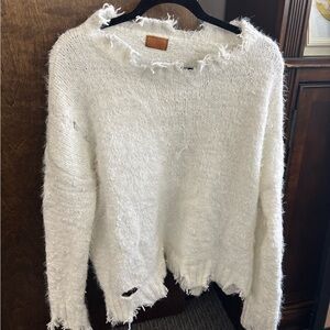 Cozy White Distressed Sweater